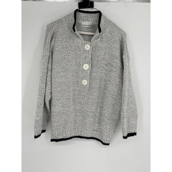 VINTAGE Carriage Court Chunky Sweater Womens 1X Gray White Oversized Buttons - Picture 1 of 4